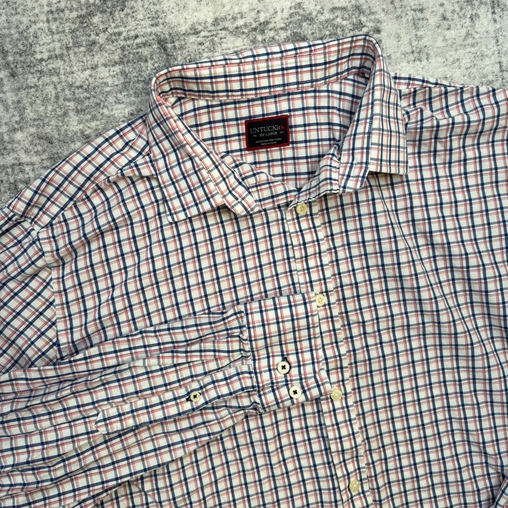 UNTUCKit Shirt Mens 2XL White Blue Pink Tattersall Plaid Hewitson Casual Office